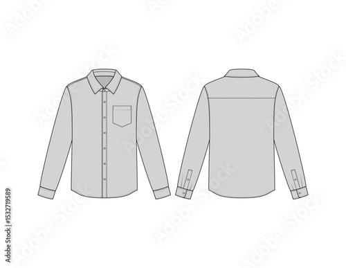 Mens Basic Long Sleeve Button Down Shirt Technical Flat Sketch for Fashion Design