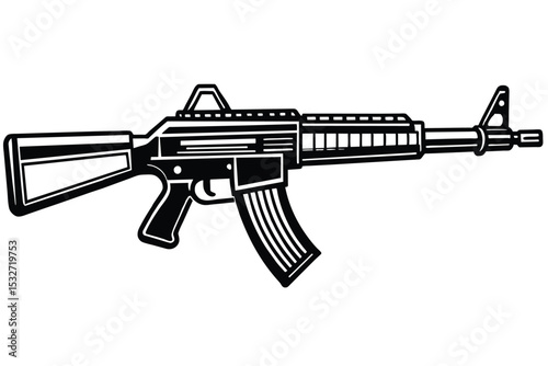 Assault Rifle Detailed Vector Illustration of Military Weaponry