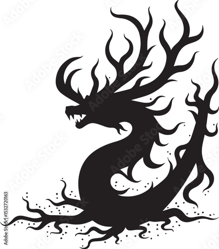 "Dragon on Black Background – Mythical Creature Vector Illustration in Dark Theme"
