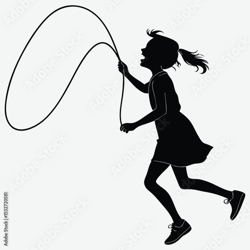 A girl skipping rope in a playground  image silhouette design vector art and illustration	