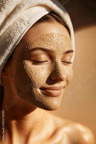 Woman with facial mask and spa towel
