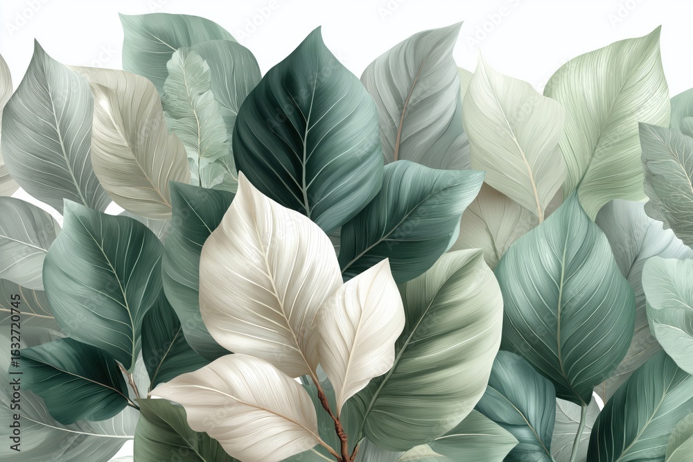 custom made wallpaper toronto digitalLush green and white leaves creating a vibrant natural pattern