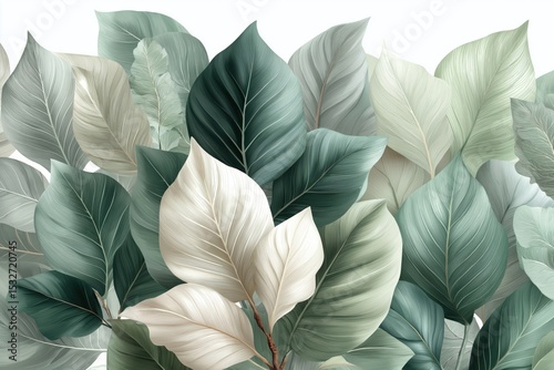 Wallpaper Mural Lush green and white leaves creating a vibrant natural pattern Torontodigital.ca