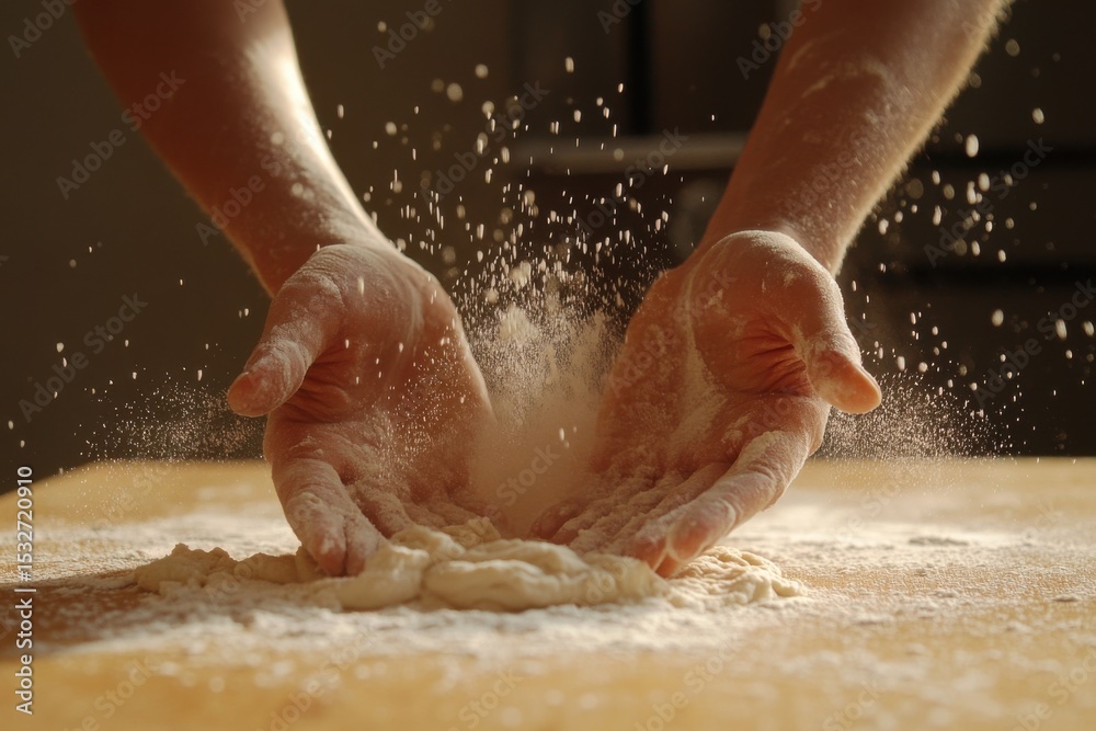 Fototapeta premium Hands Working with Dough Flour on a Table