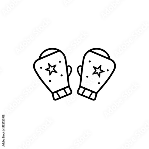 Outline of winter mittens with stars on white background, minimalistic design.
