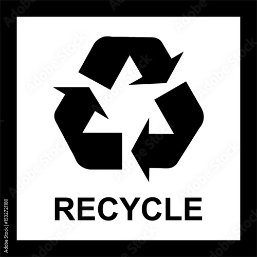 Common packaging & warning symbols with curved frame. Recycling, vector icon