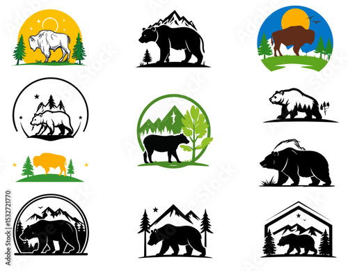 national park outdoor adventure logo design icons