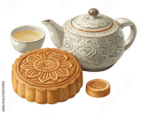 moon cake and tea pot