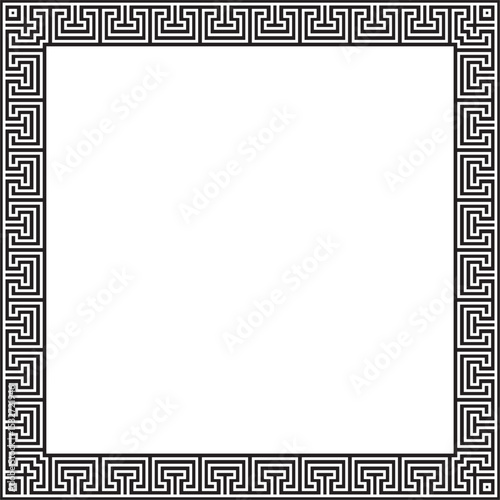 Vector black monochrome classic Greek square ornament. Rectangle of Ancient Greece and Roman Empire. Byzantine painting of walls, floors and ceilings. Decoration of European palaces.
