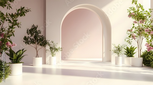 pink and white geometric arch poster background