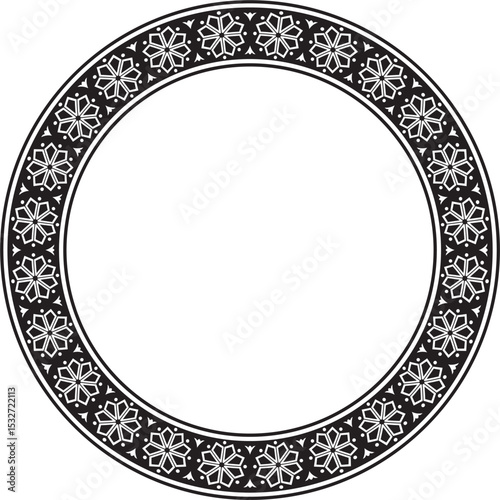 Vector round black monochrome ancient Russian ornament. Slavic border, frame. Circle, ring. Painting of the royal chambers.
