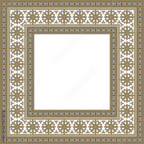 Vector square gold and black ancient Russian ornament. Slavic rectangle, border, frame. Painting of the royal chambers.
