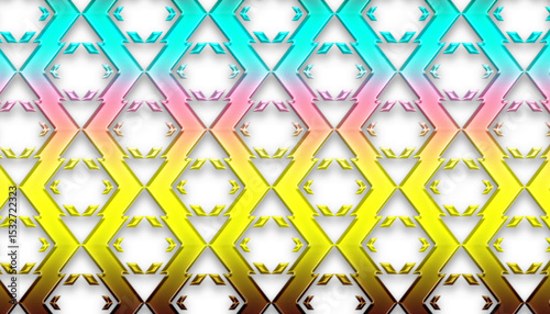 Colorful abstract geometric pattern with gradient rainbow tones and embossed 3D texture