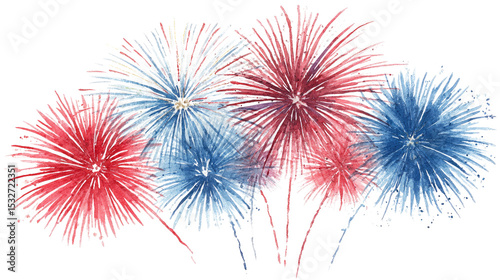 Festive fourth of july fireworks display isolated on a white background