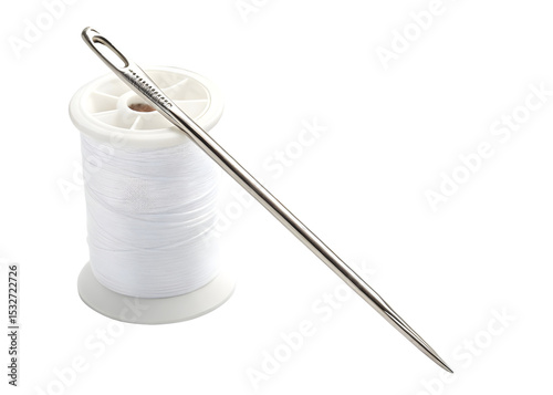 A needle and white thread on transparent background 