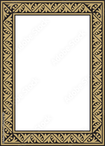 Vector gold and black square classic byzantine ornament. Rectangle, border, Ancient Greece, Eastern Roman Empire frame. Decoration of the Russian Orthodox Church
