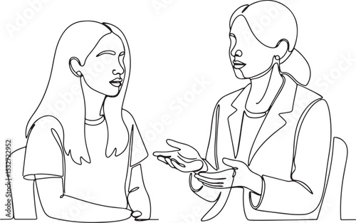 Simple line art illustration of a doctor and a patient in a friendly conversation during a consultation