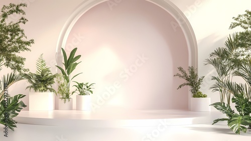 pink and white geometric arch poster background
