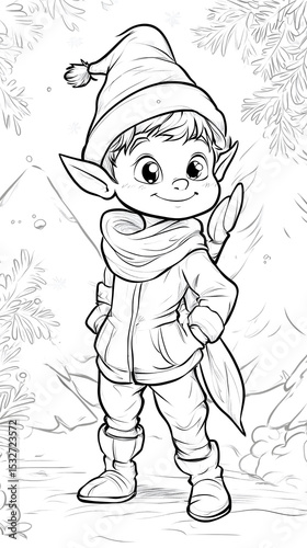 Pixie black and white line drawing coloring illustration