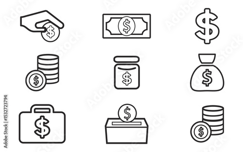 Editable stroke line icons of bank, payment, money and finance set isolated on white background flat vector illustration