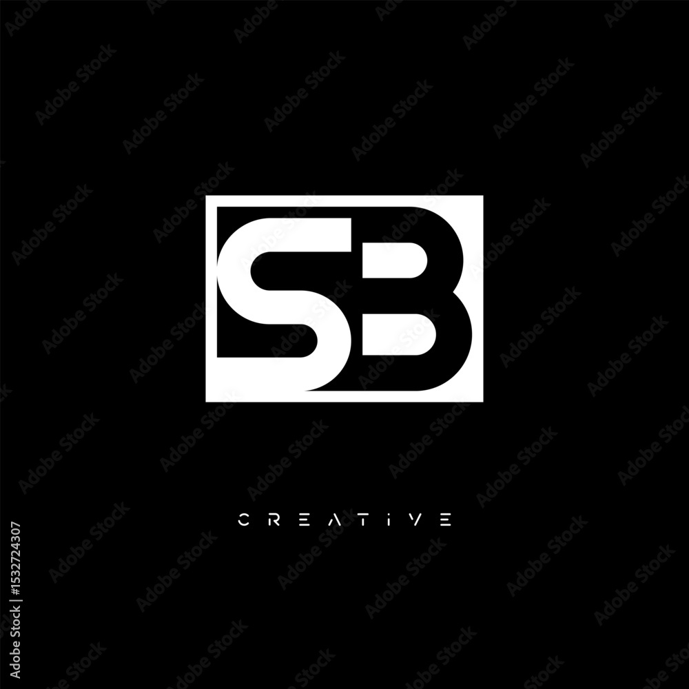 Obraz premium SB Negative Space Logo – Minimalist Black & White Monogram for Creative Branding, Fashion, Identity & Modern Logo Design 