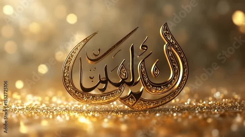 Intricate golden calligraphy depicting a meaningful phrase, shimmering against a sparkling background