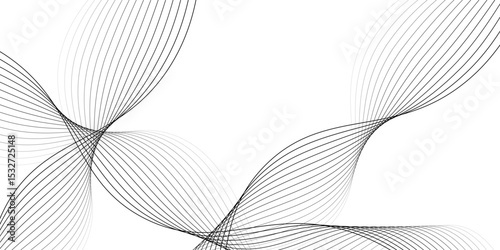 Abstract white futuristic technology background with isolated black wavy lines. Modern wave stripes.