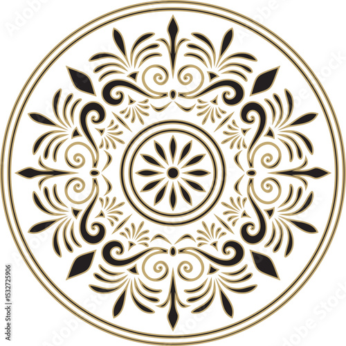 Classic Greek black and gold round ornament. Vector pattern, circle of ancient Hellenes. European border - ring.
