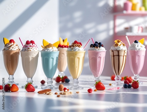 Milkshake bar menus, product photography, social media campaigns, dessert shop branding, recipe blogs, food delivery visuals