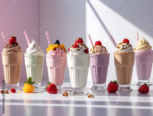 Milkshake bar menus, product photography, social media campaigns, dessert shop branding, recipe blogs, food delivery visuals
