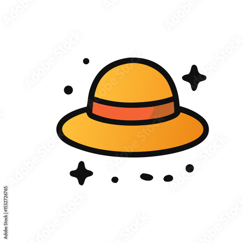 A yellow-orange summer hat representing sun protection and travel fashion, especially for tropical destinations.
