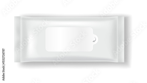 Realistic 3D rendering of white plastic packaging for wipes. The design features a clean look with a resealable lid. Ideal for hygiene or cosmetic products.