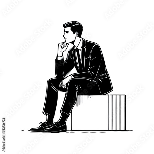 Pensive Businessman in Suit: Contemplative and Thoughtful Pose