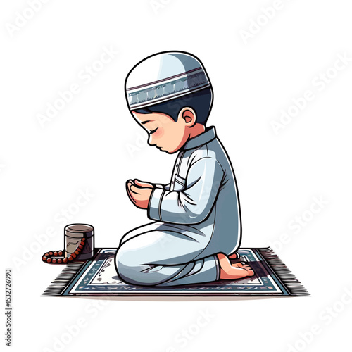 Muslim Boy in Prayer: A Serene Illustration of Islamic Devotion and Faith