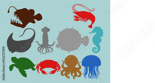 Ocean Creatures Silhouette Art Collection