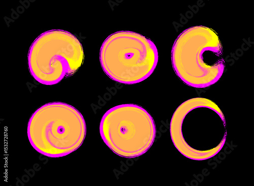 Trippy Neon Spiral Ring Set  Vibrant Modern Geometric Background