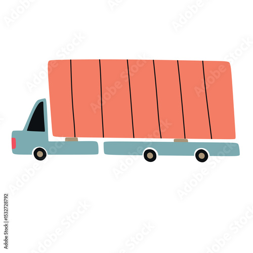 Cartoon truck illustration with flat design and vibrant color palette style