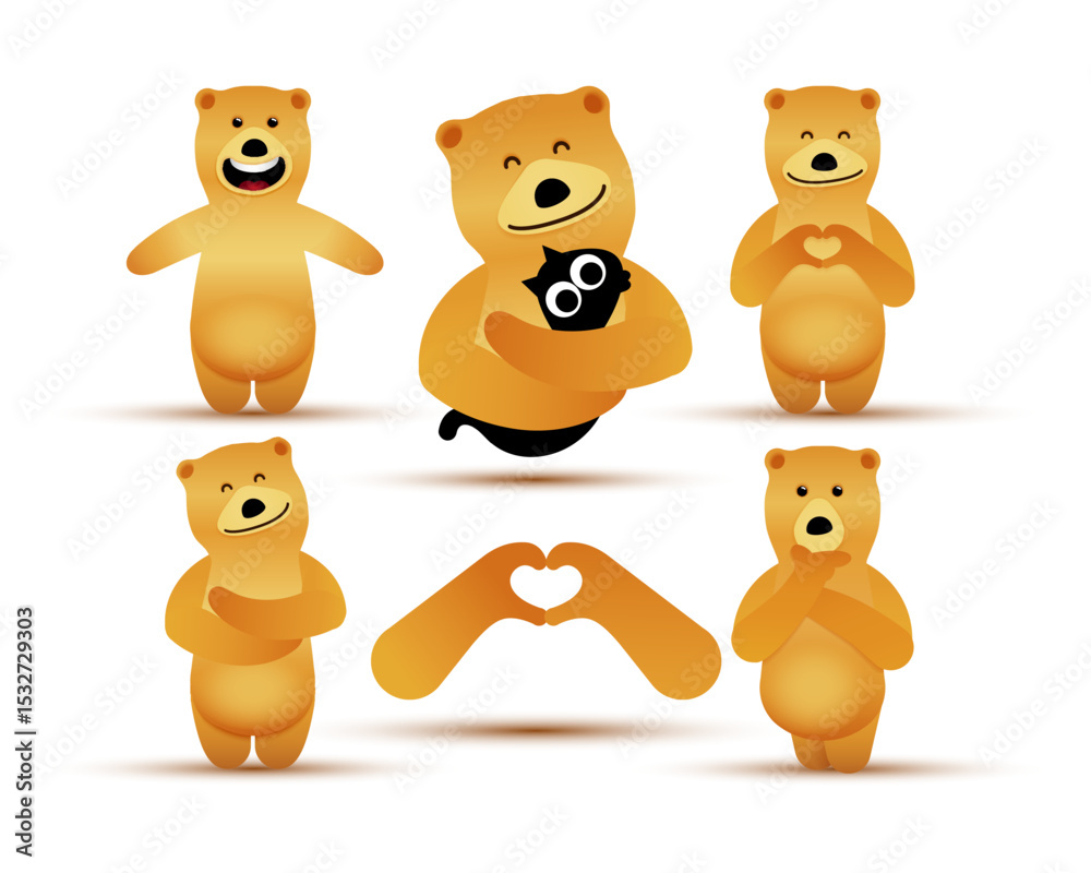 Fototapeta premium Set of cartoon adorable bear. Vector illustration