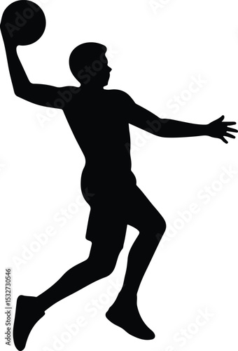 Silhouette basketball player throwing ball up black vector illustration