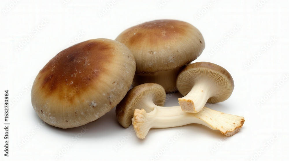 Fototapeta premium Three shiitake mushrooms isolated on a white background