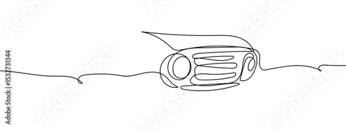 Continuous lines, car grille, car headlights Vector lines, cut background, editable strokes.