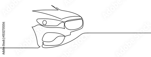 Continuous lines, car grille, car headlights Vector lines, cut background, editable strokes.