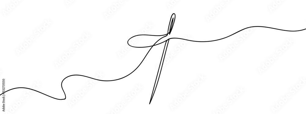 Obraz na płótnie Continuous line sewing needle Vector lines, cut background, editable strokes