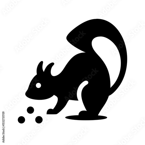 A silhouette of a squirrel enjoying seeds, creating a charming visual with the simplicity of a black and white design. 