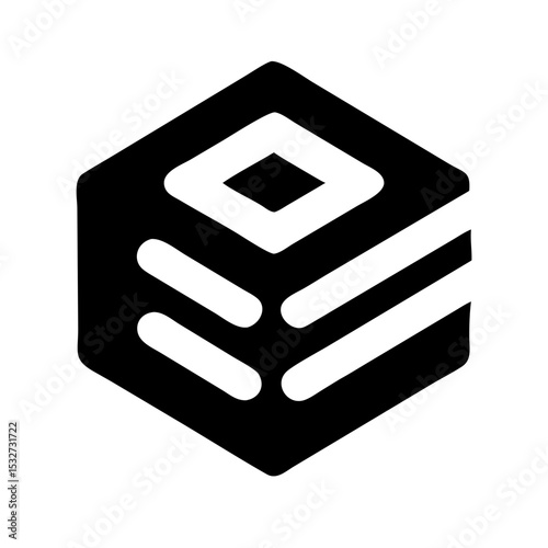 Abstract black hexagon logo with inner layers.  Modern and minimalist design. Perfect for technology or corporate branding.