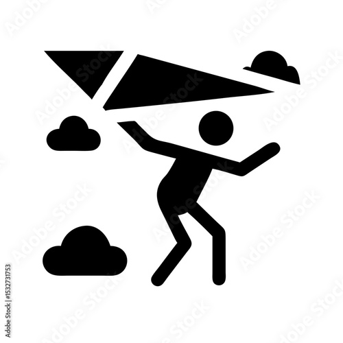 A person flying a paper airplane, carefree and joyful, against a backdrop of simple clouds.