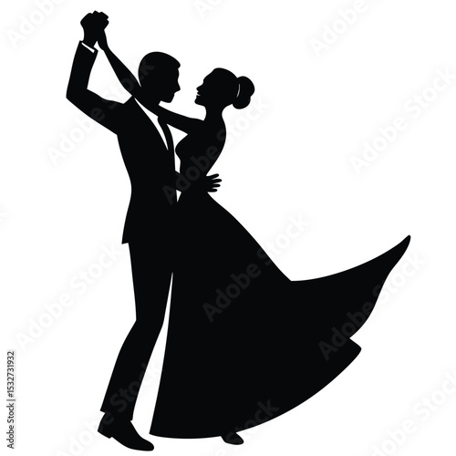 Elegant Couple Ballroom Dancing Silhouette Romantic Dance Pose Illustration