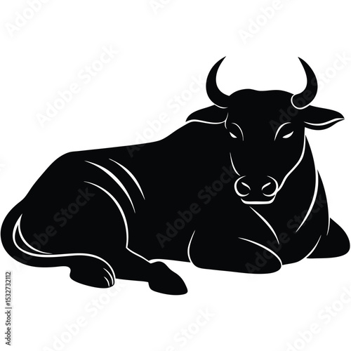 Majestic Bull Silhouette Powerful Black and White Illustration
