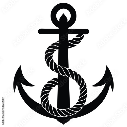 Nautical Anchor with Rope Classic Maritime Symbol Illustration