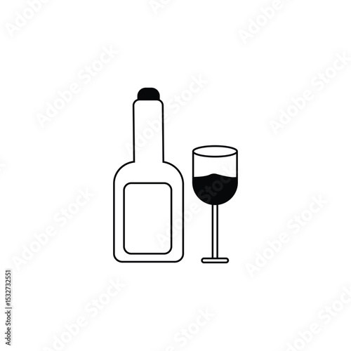  wine bottle and glasses, isolated on a background of transparency